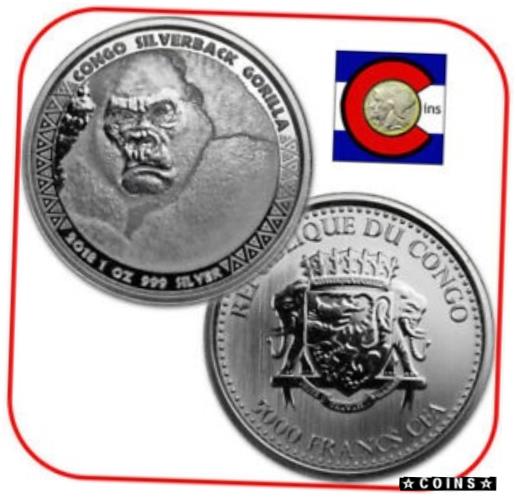 【極美品/品質保証書付】 アンティークコイン コイン 金貨 銀貨 [送料無料] 2018 Republic of Congo Prooflike Silverback Gorilla 1 oz Silver Coin in capsule
