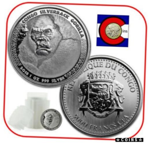 【極美品/品質保証書付】 アンティークコイン コイン 金貨 銀貨 [送料無料] 2018 Congo Prooflike Silverback Gorilla 1 oz Silver Coin - roll/tube of 20