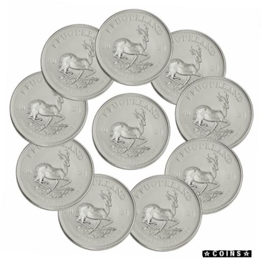 yɔi/iۏ؏tz AeB[NRC RC   [] Lot of 10 2021 South Africa 1 oz Silver Krugerrand R1 Coins GEM BU