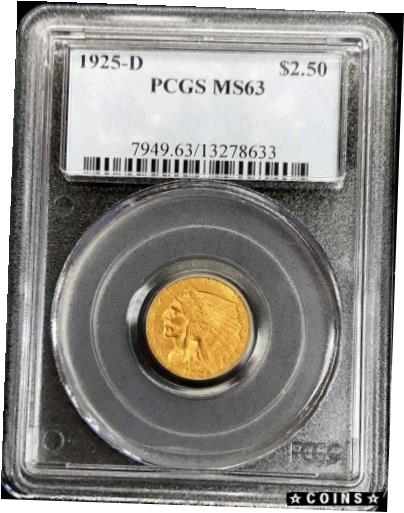【極美品/品質保証書付】 アンティークコイン コイン 金貨 銀貨 送料無料 1925 D GOLD UNITED STATES 2.5 INDIAN HEAD QUARTER EAGLE COIN PCGS MINT STATE 63