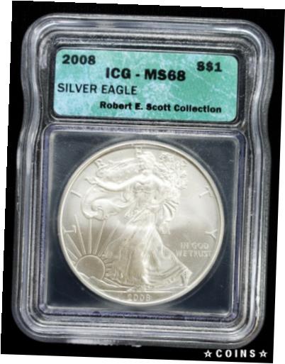 【極美品/品質保証書付】 アンティークコイン コイン 金貨 銀貨 [送料無料] 2008 American Silver Eagle $1 ICG MS 68