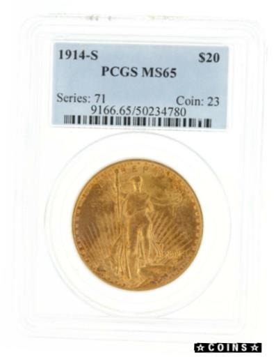 【極美品/品質保証書付】 アンティークコイン 金貨 1914-S Saint Gaudens PCGS MS65 $20 Double Eagle with Flashy Orange Golden Glow [送料無料] #got-wr-4235-9