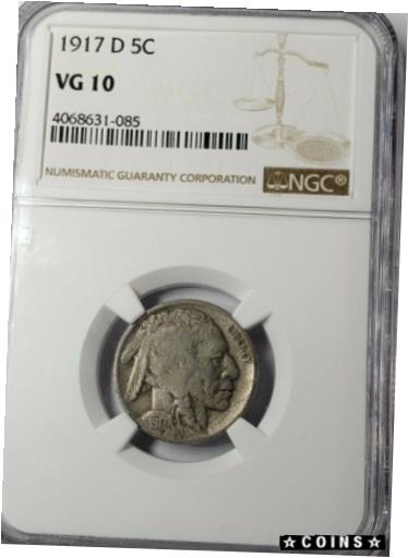 1917 D Buffalo Nickel NGC VG10※関税は当ショップ負担（お客様負担無し）※全国送料無料・海外輸送無料※商品の状態は画像をご確認下さい（極美品・目立った汚れ無し）※輸入品の為英語表記となります※その他ご不明点はお気...