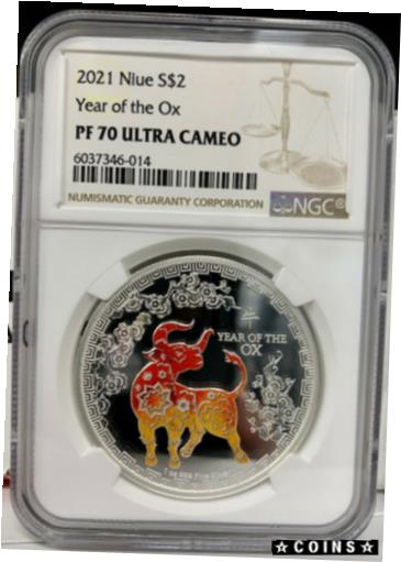 yɔi/iۏ؏tz AeB[NRC RC   [] 2021 Niue Lunar Year of the Ox Colorized 1 oz Silver Proof Coin - NGC PF 70 UCAM