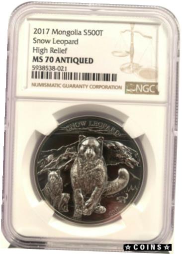  アンティークコイン コイン 金貨 銀貨  2017 Mongolia 500 Togrog Snow Leopard Antiqued 1 oz .999 Silver Coin - NGC MS 70