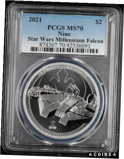 【極美品/品質保証書付】 アンティークコイン コイン 金貨 銀貨 [送料無料] 2021 Niue $2 Star Wars Millennium Falcon 1oz Silver PCGS MS 70 | UNC BU