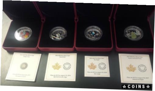  アンティークコイン コイン 金貨 銀貨  Canada 2013 - 2017 $20 Proof Fine Silver Winter Holiday Themed Coins (Lot of 4)