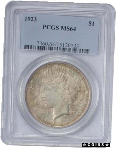 1923 Peace Silver Dollar MS64 PCGS Cloudy Grey Toned on Obverse※関税は当ショップ負担（お客様負担無し）※全国送料無料・海外輸送無料※商品の状態は画像をご確認下さい（極美品・目立った汚れ無し）※輸入品の為英語表記となります※その他ご不明点はお気軽にお問合せ下さい！Certification: PCGSMint Location: No Mint MarkCirculated/Uncirculated: UncirculatedStrike Type: Business StrikeKM Number: 150Denomination: $1Year: 1923Country/Region of Manufacture: United StatesGrade: MS64Coin: PeaceComposition: Silver[ご購入前に必ずお読み下さい]親切丁寧に、商品到着までサポート対応させていただきます。■パソコンの画像・画質により色や素材感が、実際の商品と多少異なる場合がございますので予めご了承くださいませ。■お客様のご都合（程度の解釈相違を含む）による商品のご購入後のキャンセル返品は、原則としてお受け致しておりません。未払いのまま2日以上連絡が取れない場合はキャンセルさせて頂きます。その場合、事務局側が自動的に「非常に悪い」の評価を付けてしまいますのでご注意ください。※お支払い頂いた場合は連絡は不要です。※他ショップでも販売しておりますので、稀に在庫がない場合がございます。■不具合での返品は箱などすべてが到着時の状態になるものに限らせていただきます。※当店では不良品はすべて現物確認と不具合の確認を行い対応をさせて頂いております。■お客様のご都合によるご注文確定後の商品のキャンセルにつきましては承っておりません。また、ご入金確認後、またはご決済完了確認後のキャンセルにつきましては、ご注文総額の30％のキャンセル料をご請求させていただきます。■領収書二重発行やトラブル防止のため、領収書発行は行っておりません。事務局側が発行している「支払い明細」が正式な支払い証明となります。支払い明細画面を印刷したものが領収書の代わりになることを各税務署に確認済みです。■年末年始・連休の発送は、業者も休みになる関係でいつもより遅れます。■輸送時の破損の場合は配送業者への報告を行って下さい。報告なしでの対応はできません。■日祝日は定休日とさせていただいております。連絡・発送が出来ませんのであらかじめご了承お願いいたします。■内容は必ずお読みになってからお買い求め下さいますようお願い致します。※在庫状況は常に更新をしておりますが、当社は複数店舗で在庫を共有しているため、ご注文を頂きましても稀に欠品している場合がございます。その際は誠に申し訳ございませんが、その旨をメールまたはお電話にてご連絡させていただきます。ご理解いただけますようお願い申し上げます。親切・丁寧にお取引させていただきますのでよろしくお願いします。 品質保証について 当店の商品の、品質保証についてご紹介いたします。 ▽品質保証書 お買い上げいただく全ての商品に「WORLD RESOURCE品質保証書」をおつけいたします。 これは、WORLD RESOURCEが販売した商品であることを保証するものです。大切に保管してください。 ▽標準保証に関して 当店でご購入頂きました商品は7日以内の標準保証サービスが付属致します。 ※ご購入日につきましては、製品の品質保証書に記載の日付にて確認させていただきます。 ※保証は通常利用時のみの対応となります。 ※ご購入日の確認を致しかねる場合は有償となります。品質保証書は大切に保管して下さい。POINT01　品揃え一番店を目指して 「期待に答えるお店づくりと、時代に合わせたサービスをご提供致します。」 POINT02　多種多様な商品レパートリー 「幅広く、世界の商品をご用意しております。」 POINT03　きっと見つかる！新しい発見 「テレビや雑誌で紹介されたアイテムもいちはやく。」 モットー：丁寧な接客対応 その道数十年のスタッフだからこそできる、“豊富な知識”に基づく商品のご提案。 お探しの商品はお気軽にスタッフにお尋ねください。 「以前は、商品ページあったけど、、、見つからない。」 「初めてアンティークコインの購入をしますが大丈夫ですか？」 「この年代の商品を探していますが、おすすめはありますか？」 「友人にアンティークコインを送りたいけど、おすすめありますか？」 等など、困ったときの質問にも、しっかり対応・お調べ致します。 取寄せ、取り置き等もできますので、商品一覧で見つからなかった商品でも、 スタッフまでお気軽にご相談下さい。 【お問い合わせはお気軽にどうぞ】 suport@world-resource.net