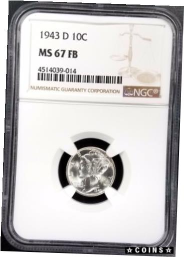 【極美品/品質保証書付】 アンティークコイン コイン 金貨 銀貨 [送料無料] 1943 D Mercury Dime certified MS 67 FB by NGC! Full Bands!