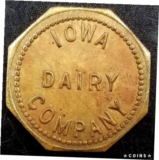 【極美品/品質保証書付】 アンティークコイン コイン 金貨 銀貨 [送料無料] Iowa Dairy Company, Dubuque, IA, "Good For One Pint Milk" brass token! 20 mm!