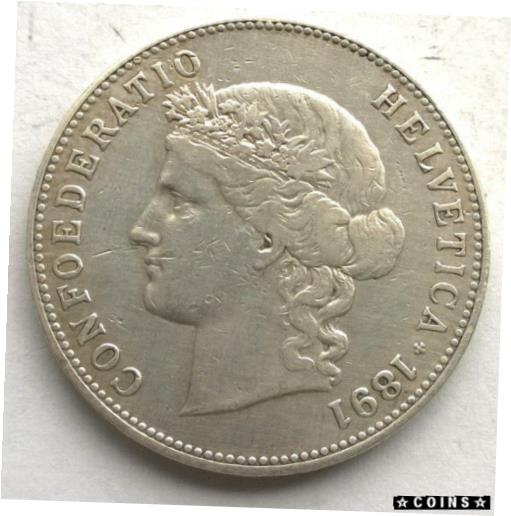 楽天金銀プラチナ　ワールドリソース【極美品/品質保証書付】 アンティークコイン コイン 金貨 銀貨 [送料無料] Switzerland 1891（B） Confederation Girl 5 Francs Thaler Silver Coin
