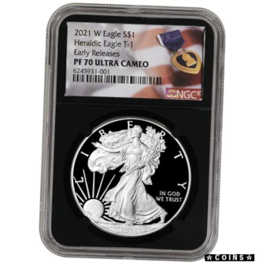 【極美品/品質保証書付】 アンティークコイン コイン 金貨 銀貨 [送料無料] 2021 W American Silver Eagle Proof - NGC PF70 Early Releases Purple Heart Black