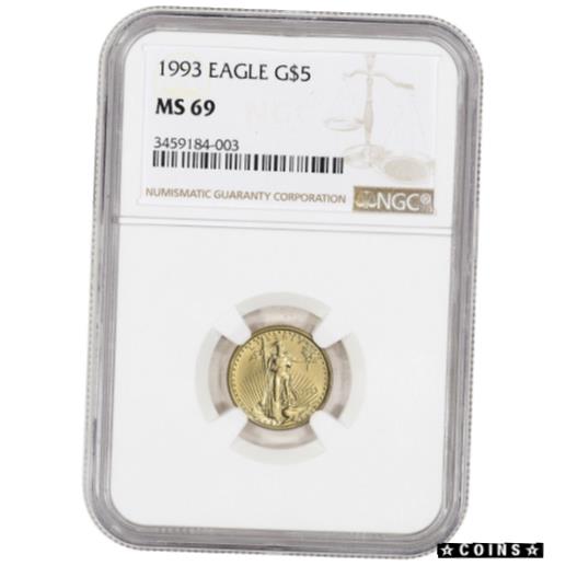【極美品/品質保証書付】 アンティークコイン コイン 金貨 銀貨 [送料無料] 1993 American Gold Eagle 1/10 oz $5 - NGC MS69