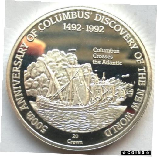 【極美品/品質保証書付】 アンティークコイン コイン 金貨 銀貨 送料無料 Turks Caicos 1992 Crossing The Atlantic 20 Crown 1oz Silver Coin,Proof