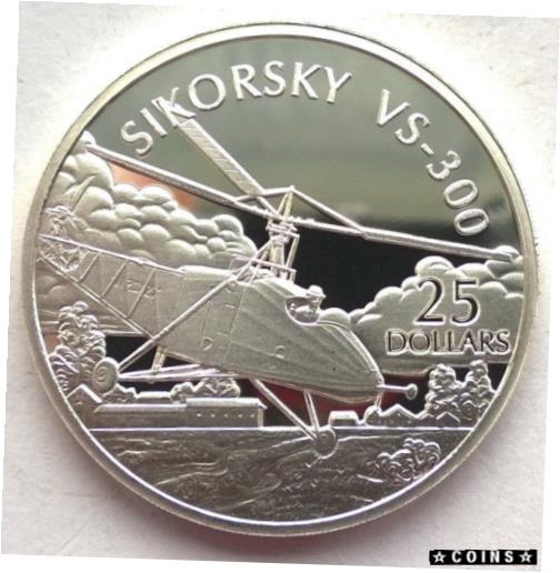 【極美品/品質保証書付】 アンティークコイン コイン 金貨 銀貨 送料無料 Solomon 2003 Sikorsky VS-300 25 Dollars 1oz Silver Coin,Proof