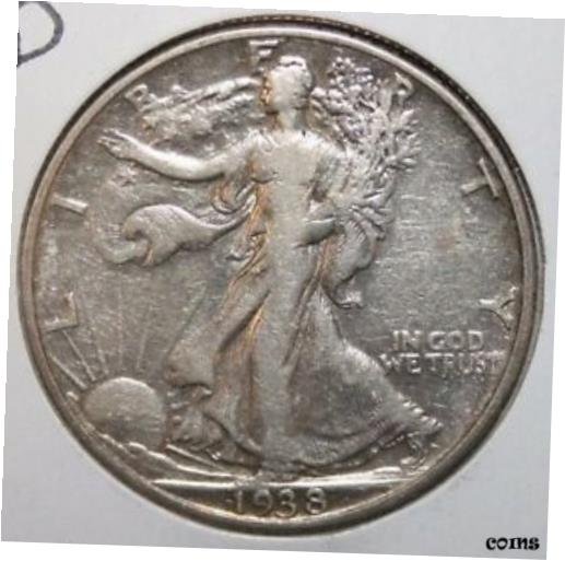 楽天金銀プラチナ　ワールドリソース【極美品/品質保証書付】 アンティークコイン コイン 金貨 銀貨 [送料無料] 1938-D Walking Liberty Silver Half Dollar VB15