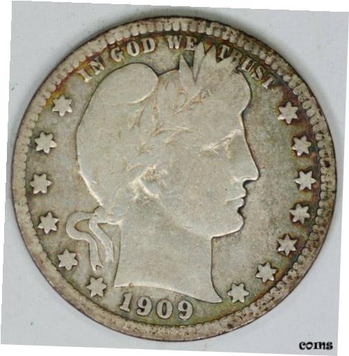  アンティークコイン コイン 金貨 銀貨  1909-S Silver Barber Quarter Raw Circulated US Coin