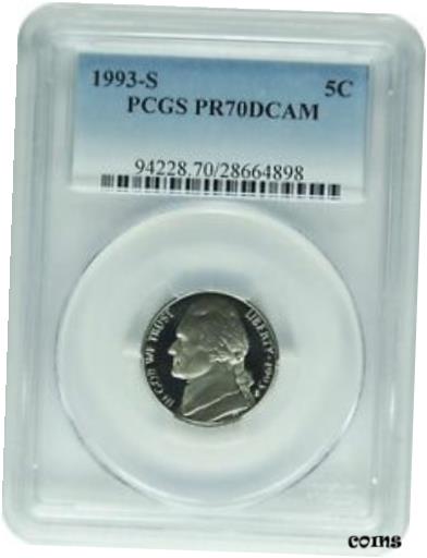 【極美品/品質保証書付】 アンティークコイン コイン 金貨 銀貨 [送料無料] 1993-S PCGS PCGS PR70DCAM Jefferson Nickel (New PCGS Label)