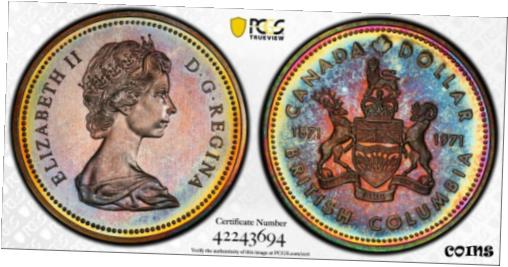 ڶ/ʼݾڽա ƥ    [̵] SP68 1971 $1 Canada Silver BC Dollar, PCGS Secure- Pretty Rainbow Toned