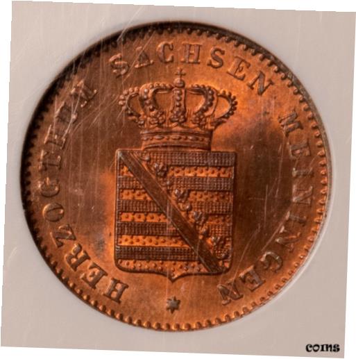  アンティークコイン コイン 金貨 銀貨  German States Saxe-Meiningen 2 Pfennig 1863 NGC MS65 Red Brown Bernhard II !