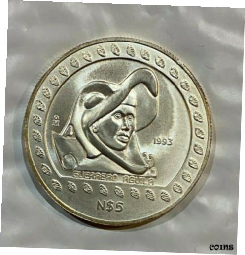  アンティークコイン コイン 金貨 銀貨  Key Date 1993 Mexico 5 Nuevos Pesos 1 Onza Silver Guerrero Aguila Coin Choice BU