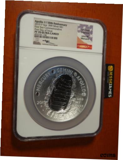 ڶ/ʼݾڽա ƥ    [̵] 2019 P 5 OZ PROOF SILVER APOLLO 11 DOLLAR NGC PF70 FIRST DAY ISSUE MERCANTI SIGN