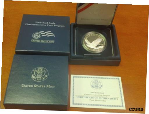 ڶ/ʼݾڽա ƥ    [̵] 2008 Bald Eagle Commemorative Proof Silver Dollar Coin with Box, Sleeve, CoA