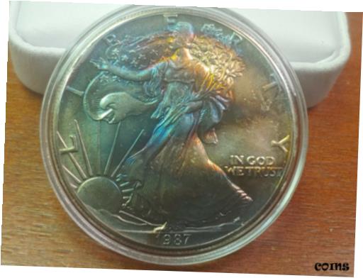 ڶ/ʼݾڽա ƥ    [̵] 1987 American Silver Eagle. Amazing Rainbow Toned Both Sides! 1 oz Silver