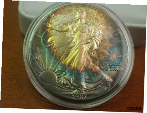 ڶ/ʼݾڽա ƥ    [̵] 1987 American Silver Eagle. Amazing Rainbow Toned Both Sides! 1 oz Silver