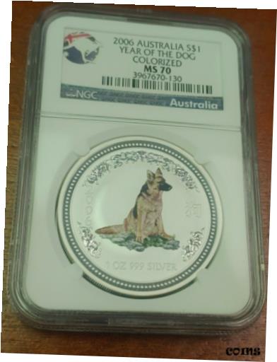 ڶ/ʼݾڽա ƥ    [̵] 2006 NGC MS70 Australia Year of the Dog Colorized .999 1 oz Silver Coin