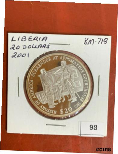 ڶ/ʼݾڽա ƥ    [̵] 2001 LIBERIA $20 DOLLARS .999 SILVER PROOF COIN civil war surrender Appomattox!!