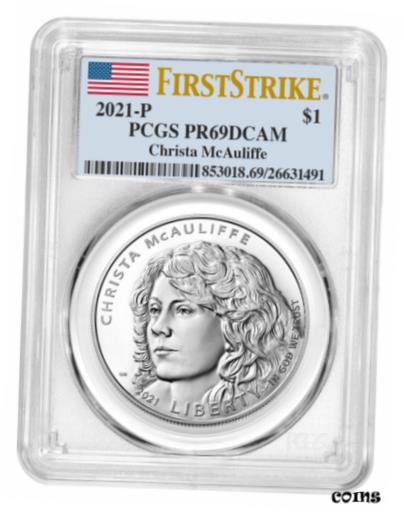 ڶ/ʼݾڽա ƥ    [̵] 2021 P Christa McAuliffe Commem Silver Dollar PCGS PR69 DCAM FS Flag Label