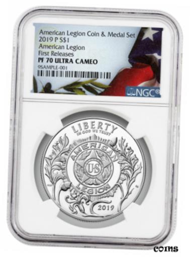 ڶ/ʼݾڽա ƥ    [̵] 2019 P American Legion Silver Dollar Coin From Set NGC PF70 UC FR Flag SKU58332