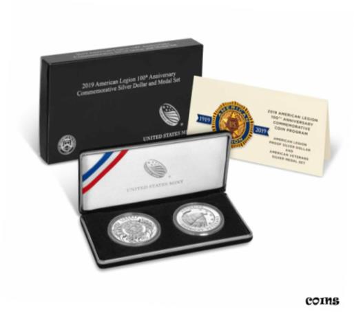 ڶ/ʼݾڽա ƥ    [̵] 2 Pc Set 2019 P American Legion 100th Commem Silver Dollar & Medal Set SKU58167