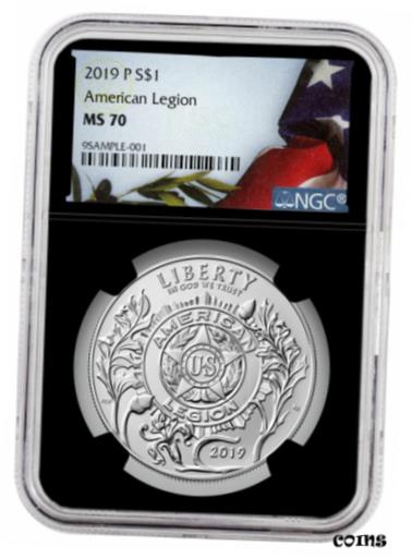 ڶ/ʼݾڽա ƥ    [̵] 2019 P American Legion 100th Silver Dollar NGC MS70 Black Liberty Flag SKU58198