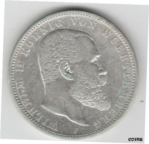 ڶ/ʼݾڽա ƥ    [̵] German States Wurttemberg 1901 F 5 Mark Silver Coin XF KM-632