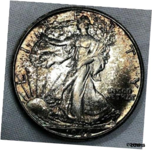 楽天金銀プラチナ　ワールドリソース【極美品/品質保証書付】 アンティークコイン コイン 金貨 銀貨 [送料無料] 1942 P Silver Walking Liberty Half Dollar 50c ~ Lustrous BU Deep Toned Gem