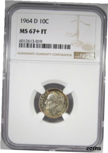 ڶ/ʼݾڽա ƥ    [̵] 1964-D Low Pop/ Top Pop Silver Roosevelt Dime NGC MS67+ FT Toned AJ124