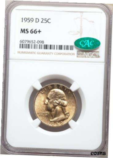 【極美品/品質保証書付】 アンティークコイン コイン 金貨 銀貨 [送料無料] 1959-D NGC CAC MS66+ Plus Registry Quality Washington Quarter Golden Orange Tone