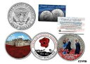 【極美品/品質保証書付】 アンティークコイン コイン 金貨 銀貨 送料無料 TOWER OF LONDON REMEMBERS Colorized JFK Half Dollar U.S. 3-Coin Set RED POPPIES