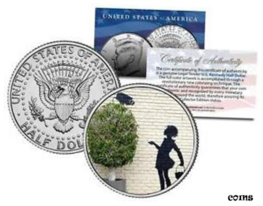 【極美品/品質保証書付】 アンティークコイン コイン 金貨 銀貨 [送料無料] BANKSY * FLOWER GIRL * Colorized JFK Half Dollar U.S. Coin Art SECURITY CAMERA
