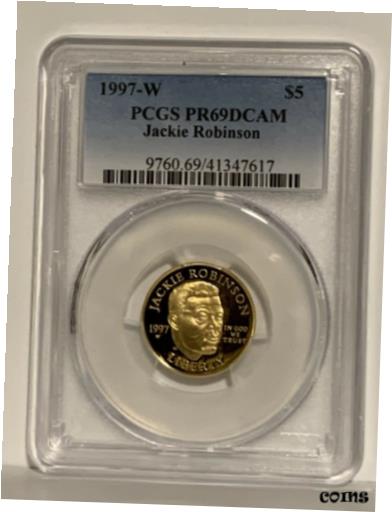 【極美品/品質保証書付】 アンティークコイン コイン 金貨 銀貨 [送料無料] 1997-W $5 Jackie Robinson Gold Coin PCGS PR69 -