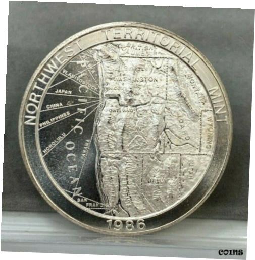  アンティークコイン コイン 金貨 銀貨  1986 Northwest Territorial Mint ~ Pacific Ocean ~ 1oz .999 Fine Silver Round