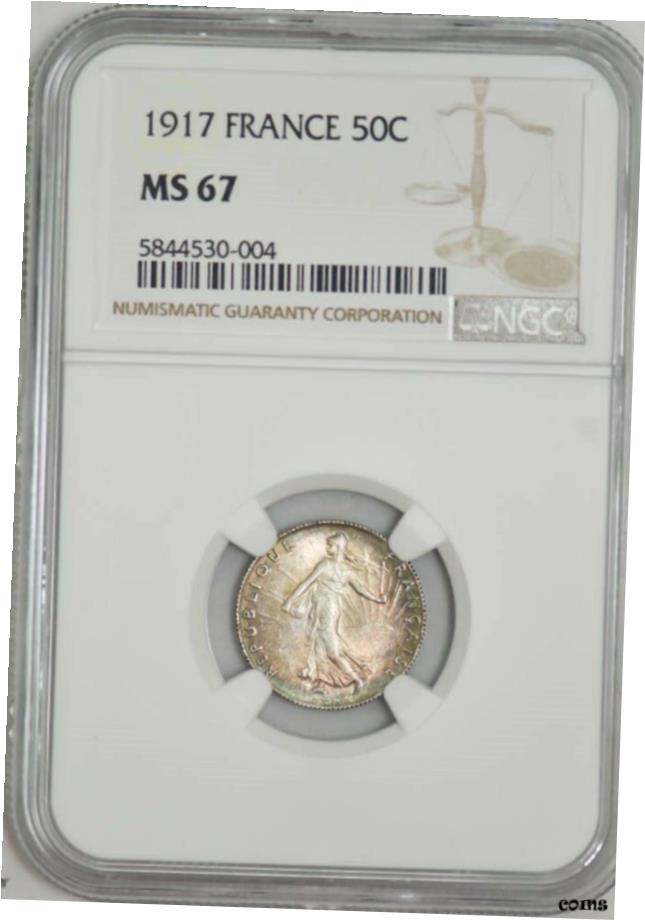 【極美品/品質保証書付】 アンティークコイン コイン 金貨 銀貨 [送料無料] 1917 フランス 50 センチメートル MS67 カラー NGC 942946-10- show original title
