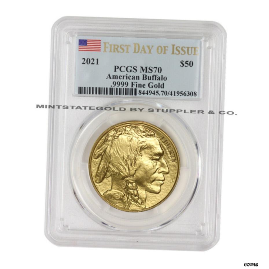  アンティークコイン 硬貨 2021年 $50 アメリカン ゴールド バッファロー PCGS MS70 発行初日 1oz 24KT コイン 旗付き- show original title  #oot-wr-5528-597