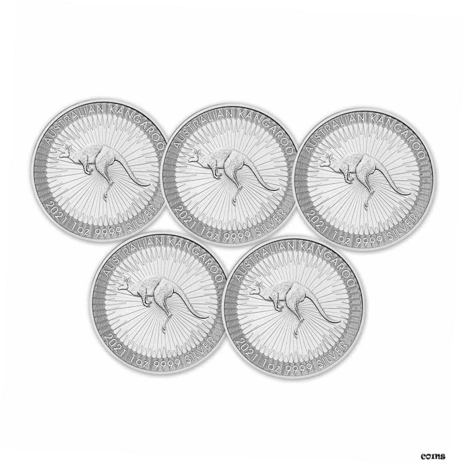 【極美品/品質保証書付】 アンティークコイン コイン 金貨 銀貨 [送料無料] 2021 オーストラリア 1オンス シルバー カンガルーBU - 5 コイン-パースミントシルバー- show original title