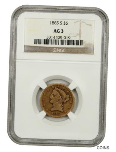  アンティークコイン コイン 金貨 銀貨  1865年-S $5 NGC AG-03 - 最低グレードのローボールレジストリセットコイン ！- show original title