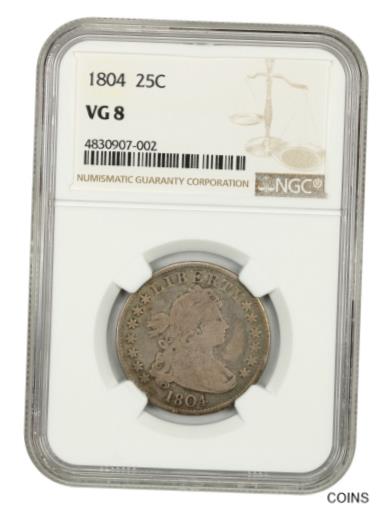 【極美品/品質保証書付】 アンティークコイン 硬貨 1804年 25c NGC VG-08 - キー日付 早期ドレープ バストクォーター-バストクォーター- show original title [送料無料] #oot-wr-5577-483