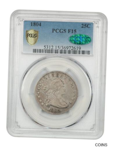 【極美品/品質保証書付】 アンティークコイン 硬貨 1804年 25c PCGS/CAC F 15-キー日付 早期ドレープ バストクォーター-バストクォーター- show original title [送料無料] #oot-wr-5578-1034