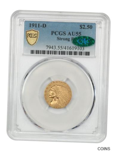 【極美品/品質保証書付】 アンティークコイン 硬貨 1911年-D 2 1/2 PCGS/CAC AU55-シリーズのキー日付 - 2.50 インドゴールドコイン- show original title 送料無料 oot-wr-5578-1582